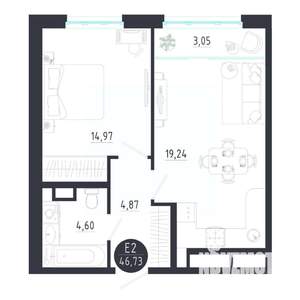 1-к квартира, строящийся дом, 47м2, 4/8 этаж