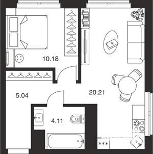 1-к квартира, вторичка, 40м2, 15/25 этаж