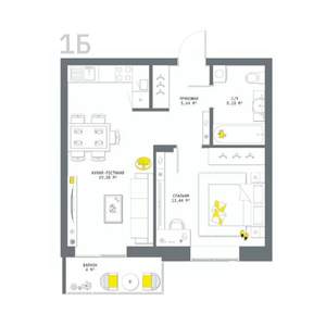 1-к квартира, вторичка, 48м2, 12/25 этаж