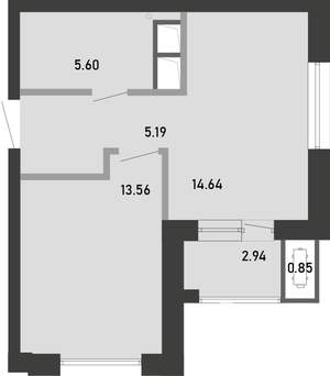 1-к квартира, строящийся дом, 43м2, 19/21 этаж