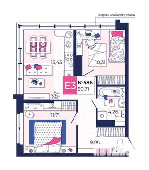 2-к квартира, вторичка, 51м2, 19/25 этаж