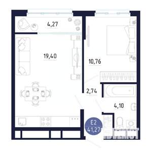 1-к квартира, строящийся дом, 41м2, 17/25 этаж