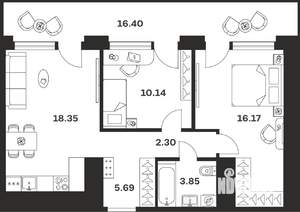 2-к квартира, вторичка, 73м2, 7/10 этаж