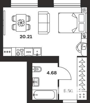 Студия квартира, вторичка, 31м2, 7/15 этаж