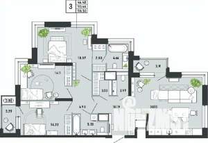 3-к квартира, вторичка, 119м2, 14/21 этаж