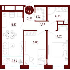 2-к квартира, вторичка, 47м2, 7/10 этаж