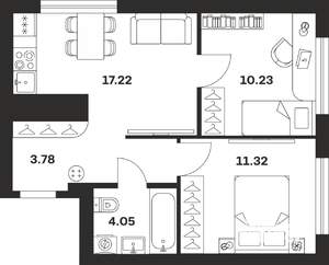 2-к квартира, вторичка, 47м2, 18/25 этаж