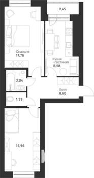 2-к квартира, строящийся дом, 61м2, 3/5 этаж