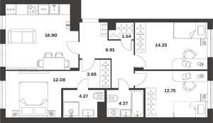 3-к квартира, вторичка, 81м2, 1/4 этаж