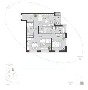 2-к квартира, вторичка, 89м2, 14/21 этаж
