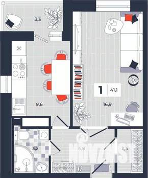 1-к квартира, строящийся дом, 41м2, 5/14 этаж