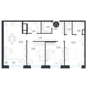 3-к квартира, строящийся дом, 92м2, 8/8 этаж