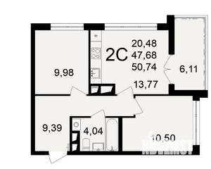 2-к квартира, вторичка, 51м2, 17/18 этаж