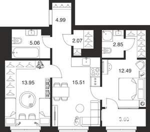 2-к квартира, вторичка, 61м2, 2/25 этаж