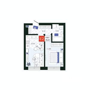 1-к квартира, вторичка, 35м2, 8/19 этаж