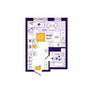 Студия квартира, вторичка, 27м2, 5/12 этаж