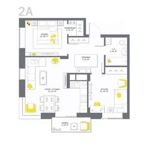 2-к квартира, вторичка, 64м2, 14/25 этаж