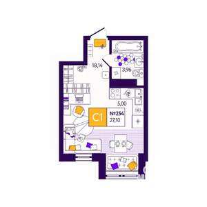 Студия квартира, вторичка, 27м2, 7/12 этаж
