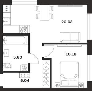 1-к квартира, строящийся дом, 41м2, 1/25 этаж