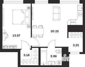 1-к квартира, строящийся дом, 45м2, 10/25 этаж