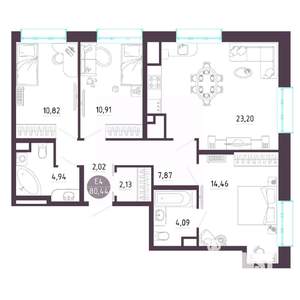 3-к квартира, строящийся дом, 80м2, 9/10 этаж