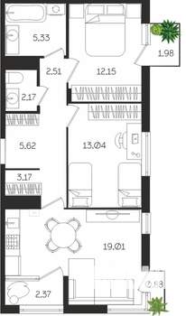 2-к квартира, вторичка, 68м2, 2/4 этаж