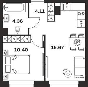 1-к квартира, вторичка, 35м2, 1/9 этаж