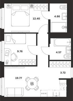 2-к квартира, вторичка, 55м2, 2/25 этаж
