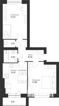 2-к квартира, вторичка, 68м2, 2/5 этаж