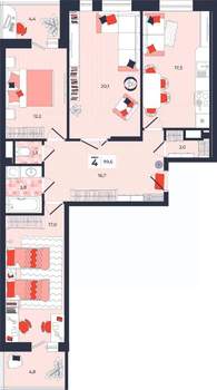 4-к квартира, строящийся дом, 100м2, 3/14 этаж