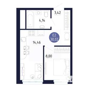 1-к квартира, вторичка, 30м2, 21/25 этаж