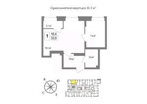 1-к квартира, вторичка, 33м2, 6/11 этаж