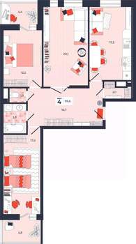 4-к квартира, строящийся дом, 100м2, 3/14 этаж