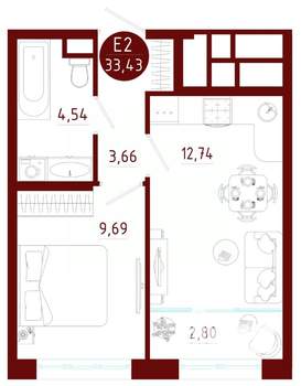 1-к квартира, вторичка, 33м2, 3/10 этаж