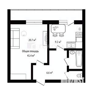 1-к квартира, вторичка, 41м2, 1/3 этаж