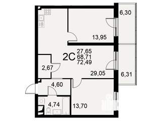 2-к квартира, вторичка, 72м2, 2/11 этаж