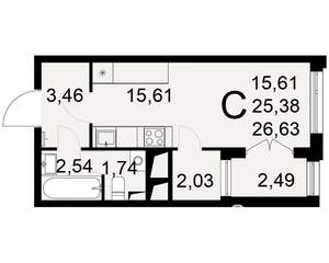 1-к квартира, вторичка, 27м2, 24/25 этаж