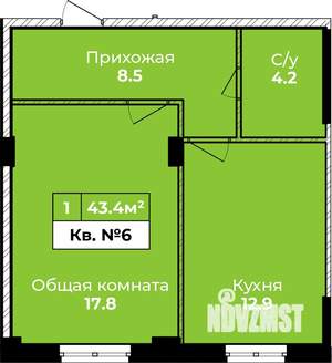 1-к квартира, строящийся дом, 43м2, 1/10 этаж