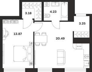 1-к квартира, строящийся дом, 45м2, 3/25 этаж