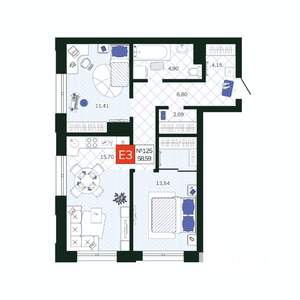 2-к квартира, вторичка, 59м2, 13/19 этаж