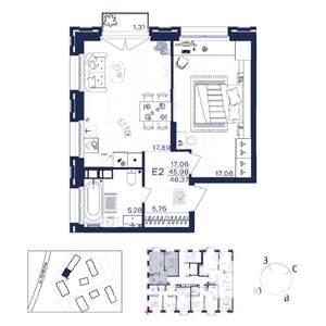 1-к квартира, вторичка, 46м2, 3/15 этаж