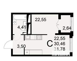 1-к квартира, вторичка, 32м2, 16/25 этаж