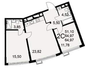 2-к квартира, вторичка, 65м2, 1/16 этаж