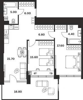 2-к квартира, вторичка, 96м2, 1/9 этаж
