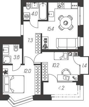 2-к квартира, строящийся дом, 58м2, 6/24 этаж