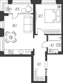 1-к квартира, строящийся дом, 50м2, 21/24 этаж