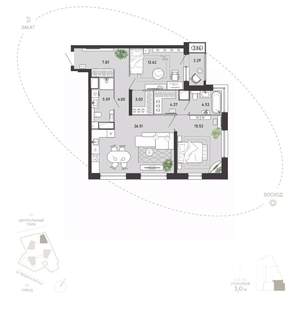 2-к квартира, вторичка, 89м2, 17/21 этаж