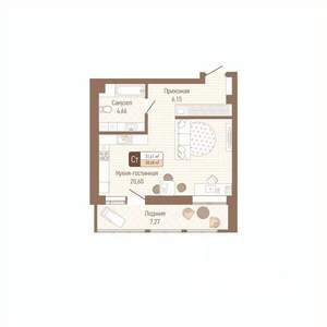 1-к квартира, строящийся дом, 35м2, 1/14 этаж