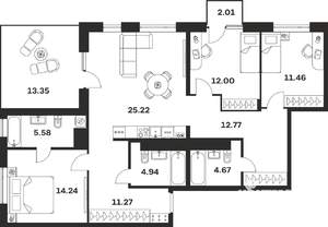 3-к квартира, вторичка, 118м2, 4/4 этаж