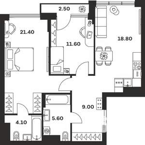 2-к квартира, вторичка, 73м2, 2/9 этаж